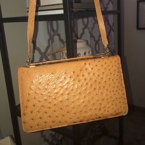 Tan ostrich skin bag